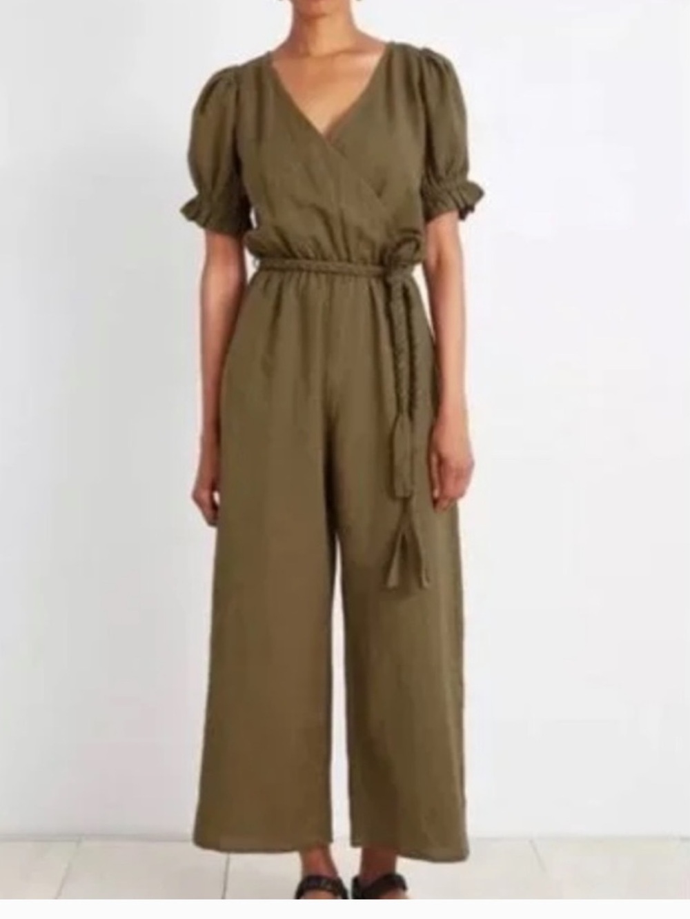 Apiece Apart Chabrol Linen Jumpsuit in Olive (NO BELT)